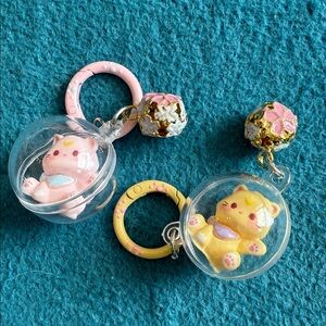 Cute Cat Set with Pink and Yellow Bag Charms